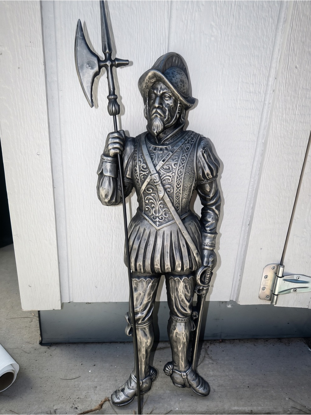 Decorative Medieval Halberdier Statue - Silver Finish